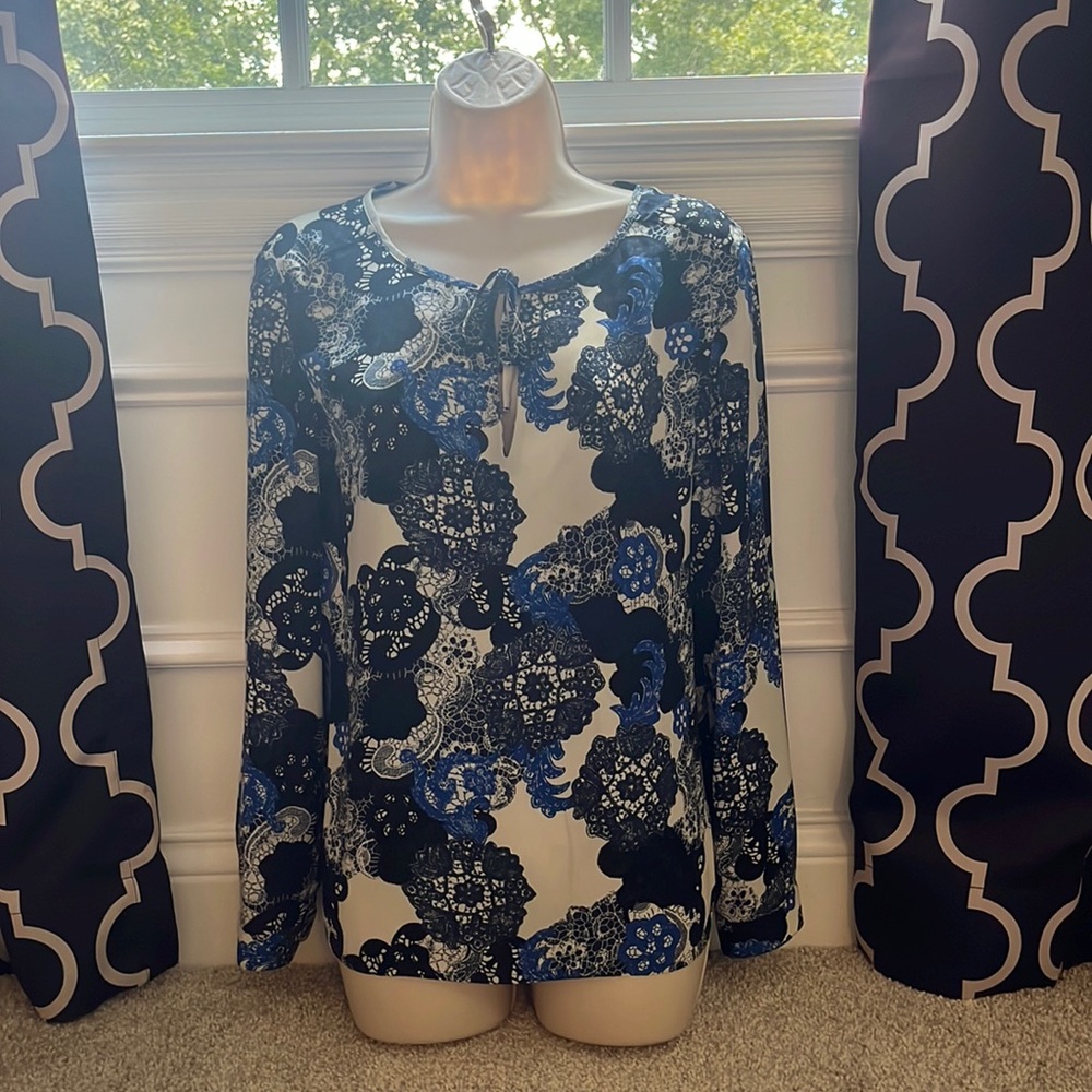 Cooper and Ella blue patterned long sleeve blouse
